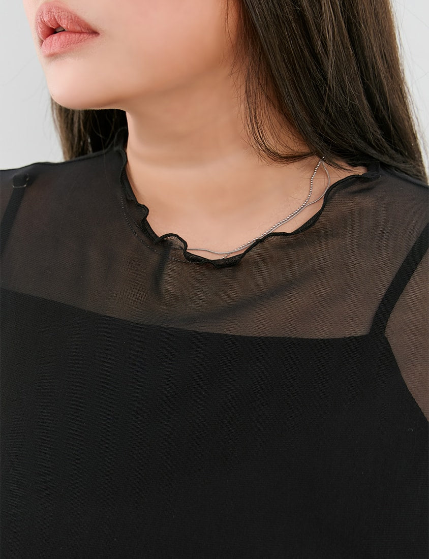 MISS. Ruffle Trim Sheer Plus Size Short Sleeve Top