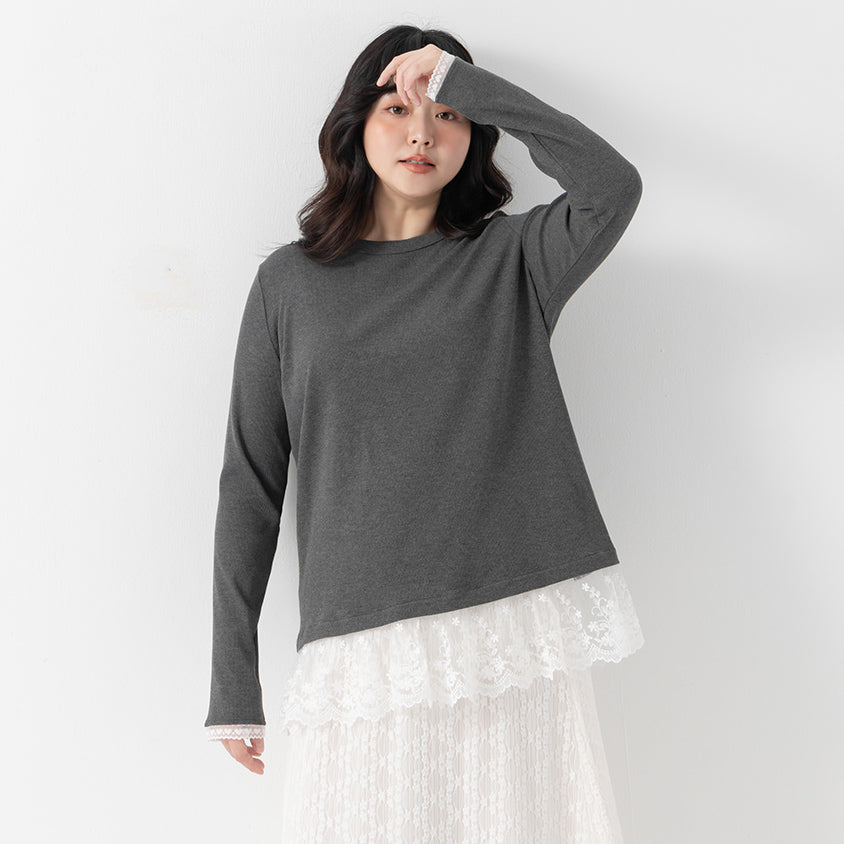 Layering Essential Lace Panel Knit Plus Size Top