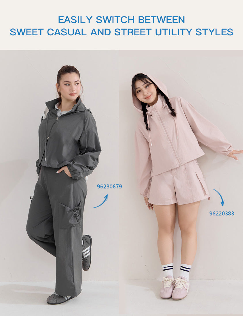Instant Cooling UV-Protection Cropped Utility Hooded Plus Size Jacket