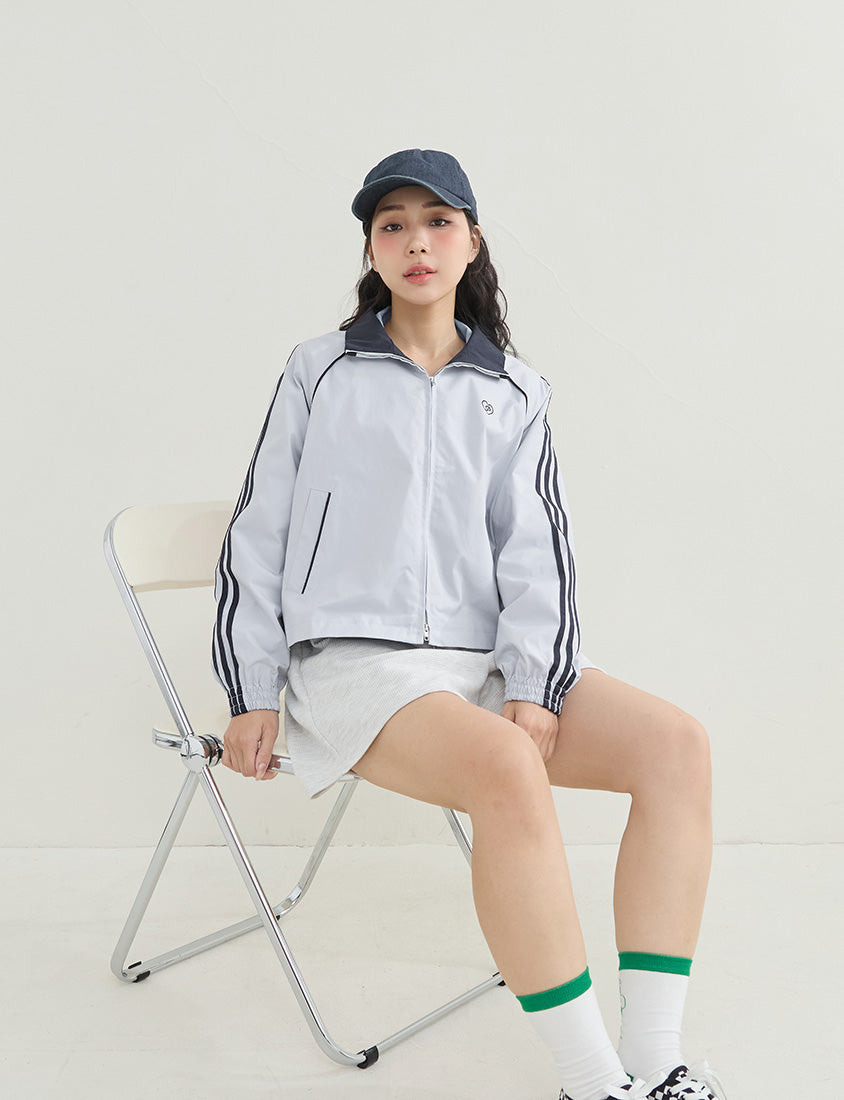 Korean-Inspired Retro Contrast Sporty Stand Collar Plus Size Jacket