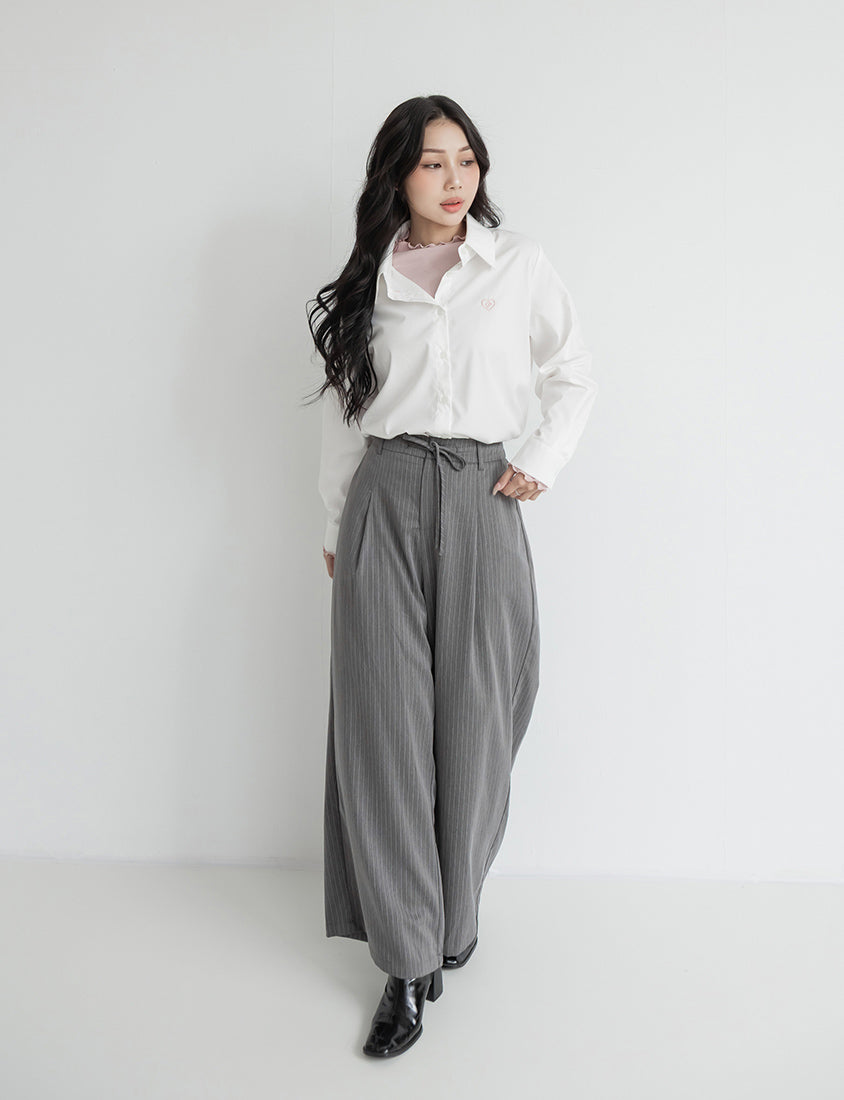 Heart Logo Embroidered Oversized Boyfriend Plus Size Shirt