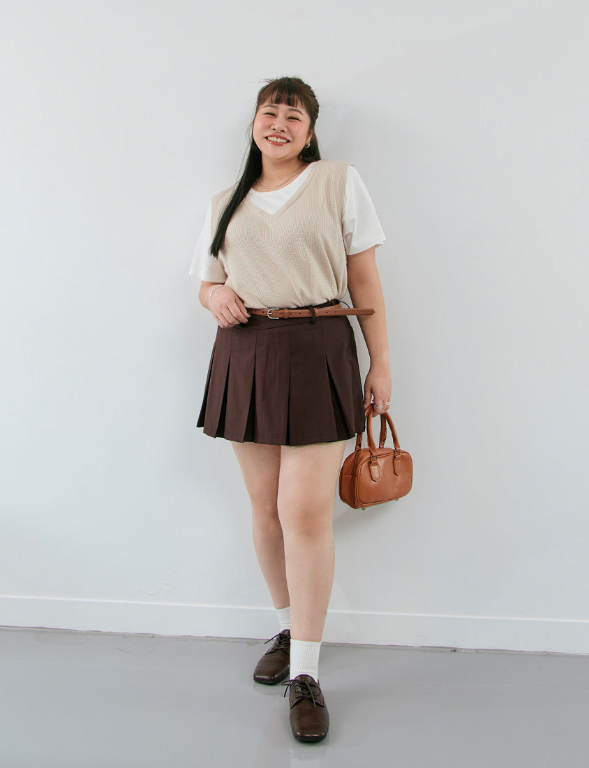Contrast Waffle Faux Two Piece Plus Size Tee