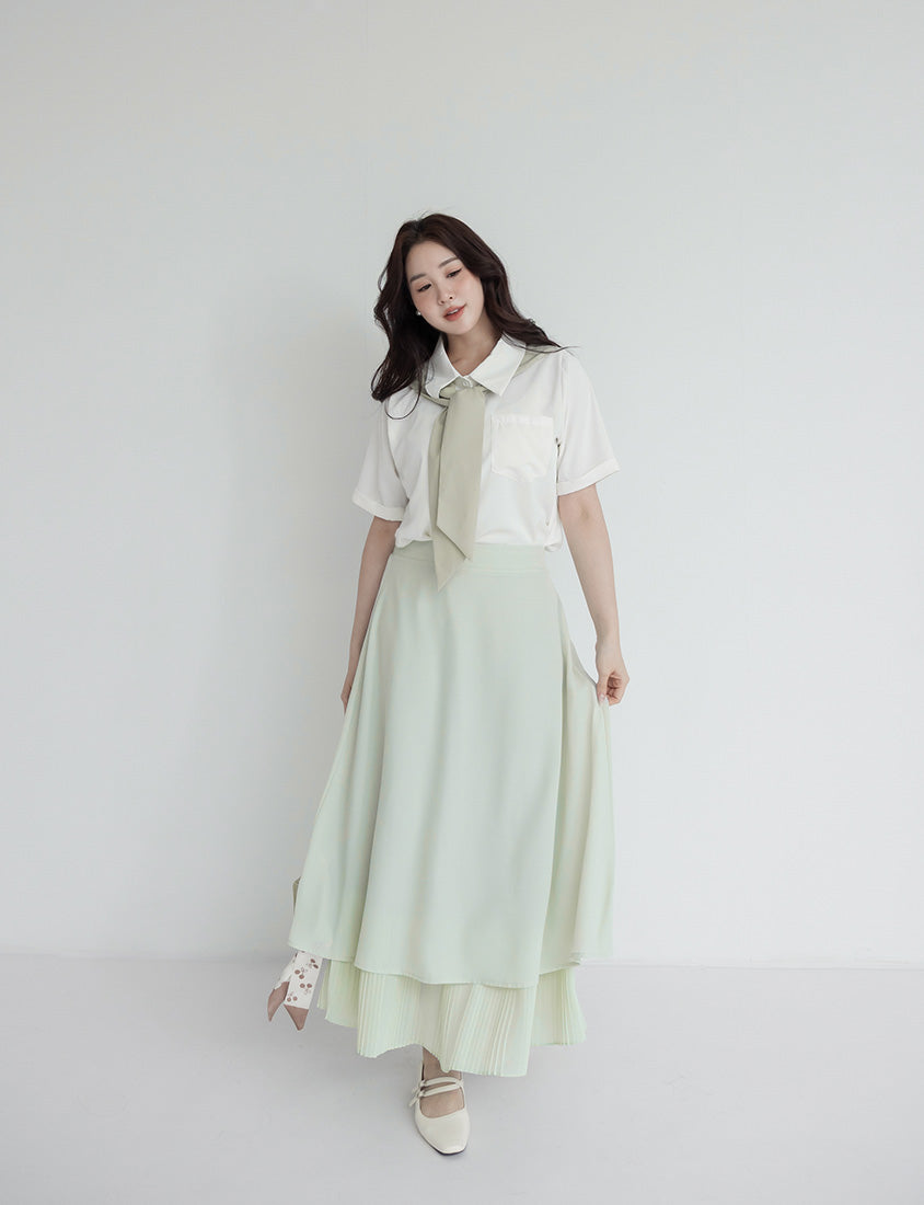 MISS. Elegant Pleated Chiffon Plus Size Maxi Skirt