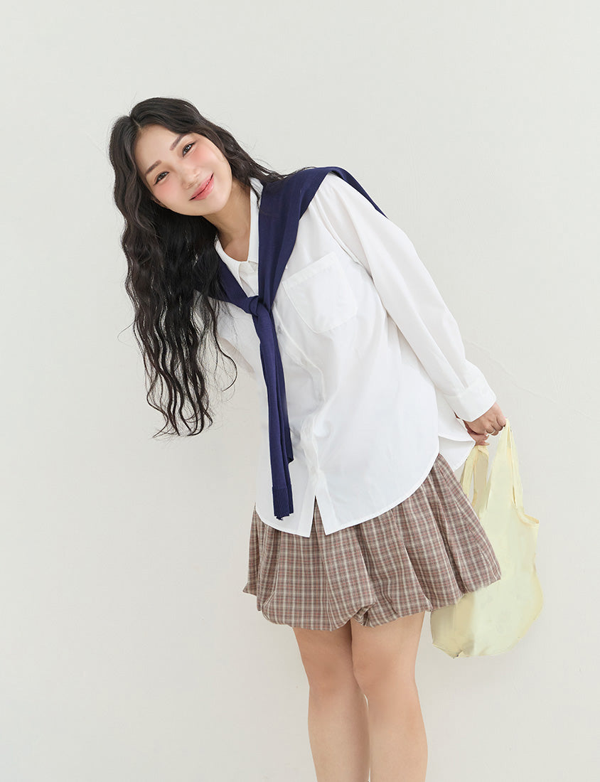 Playful Plaid Balloon Plus Size Mini Skirt