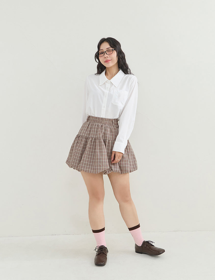 Playful Plaid Balloon Plus Size Mini Skirt
