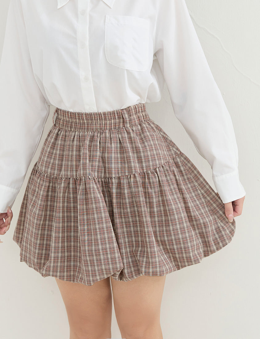 Playful Plaid Balloon Plus Size Mini Skirt