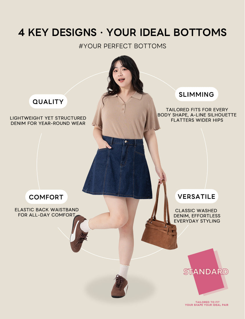Standard Perfect Fit Seamed A-Line Denim Plus Size Mini Skirt