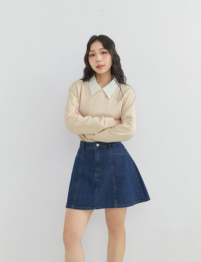 Pear-Shaped Friendly! Perfect Fit Seamed A-Line Denim Plus Size Mini Skirt