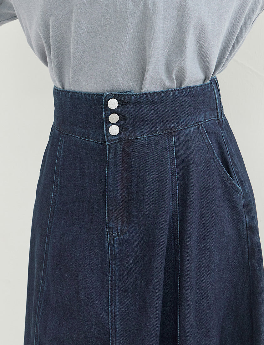 High Waist Flared Denim Plus Size Maxi Skirt