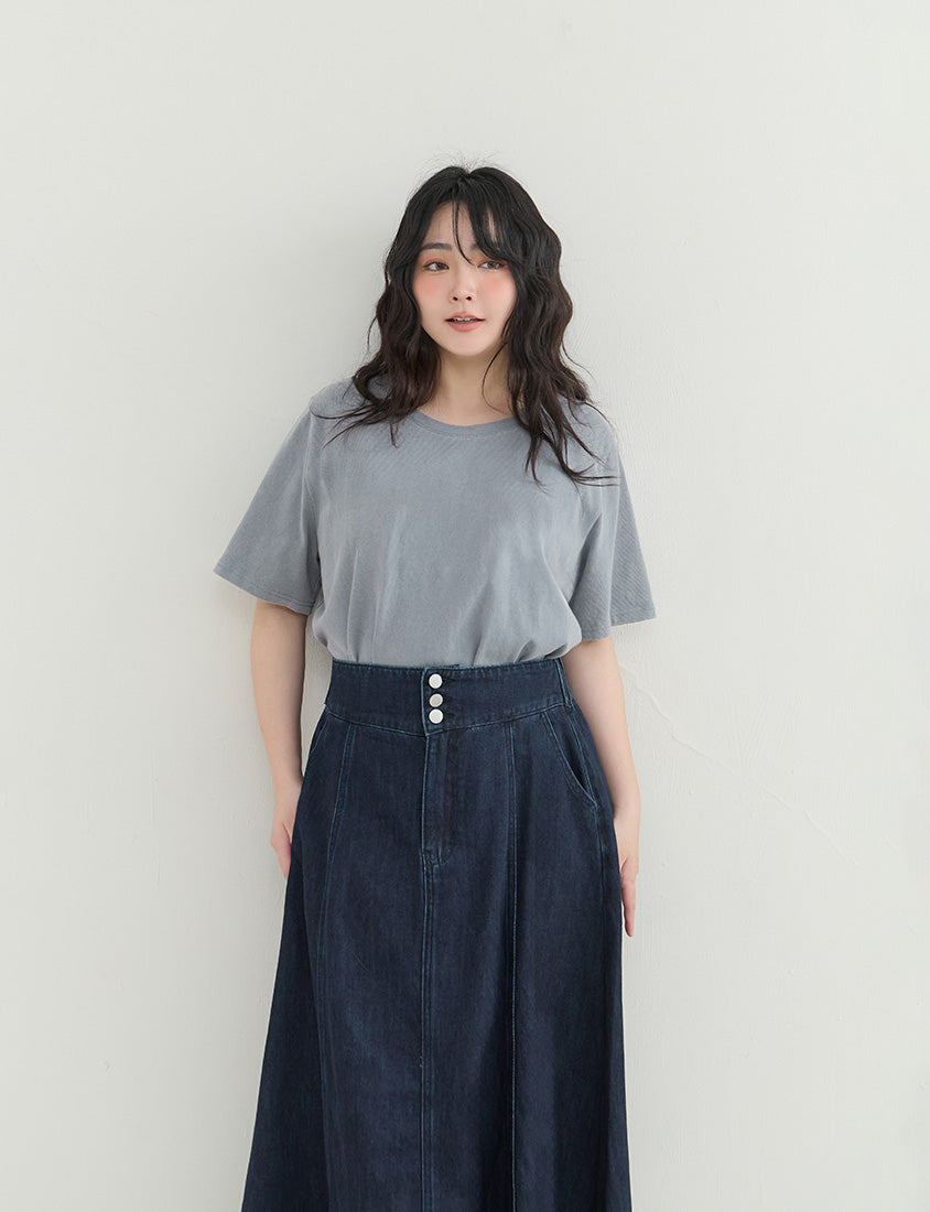 High Waist Flared Denim Plus Size Maxi Skirt