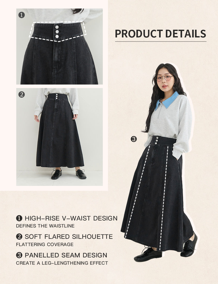 High Waist Flared Denim Plus Size Maxi Skirt