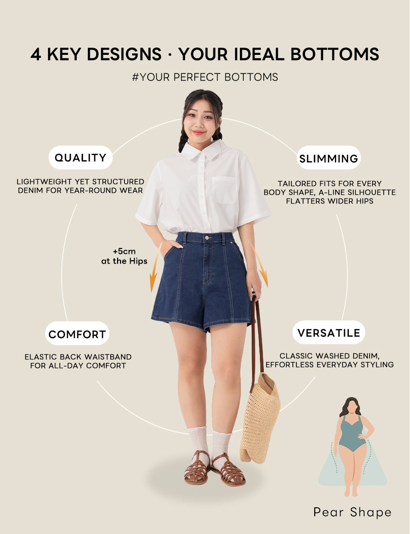 Pear-Shaped Friendly! Perfect Fit Slim Fit A-Line Plus Size Denim Shorts