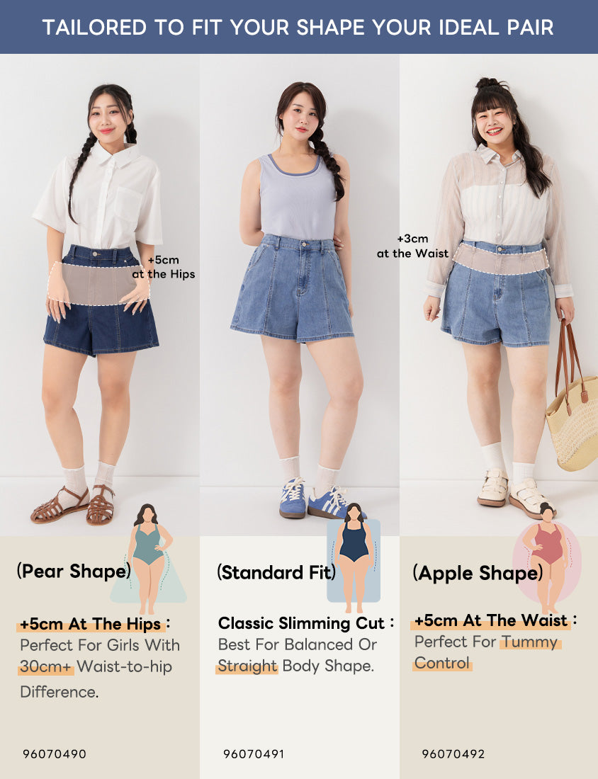 Apple-Shaped Friendly! Perfect Fit Slim Fit A-Line Plus Size Denim Shorts