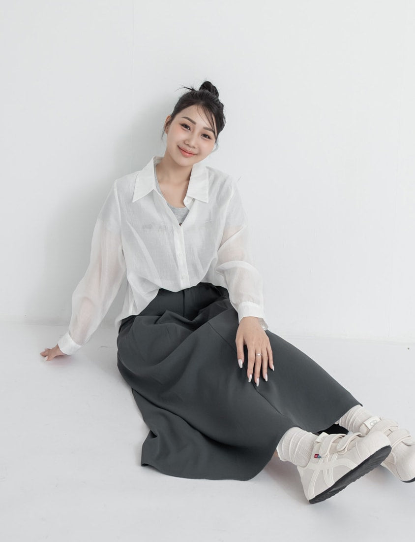 Tencel Silky Sheer Back Slit Tie-Front Plus Size Shirt