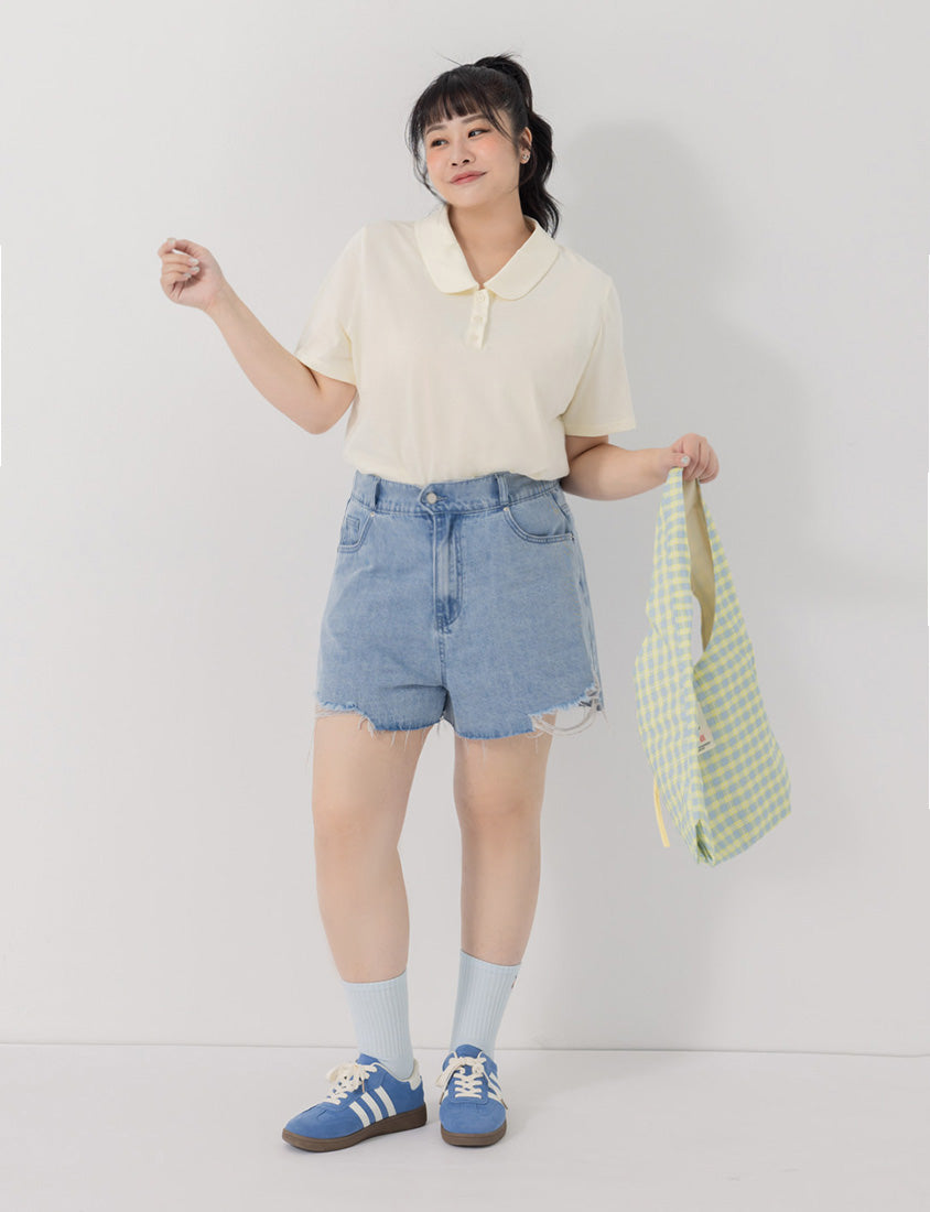 Wide Waistband Distressed Plus Size Denim Shorts