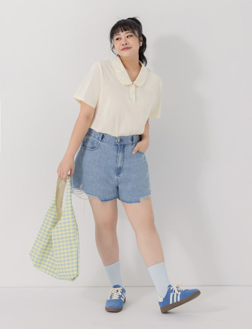 Wide Waistband Distressed Plus Size Denim Shorts