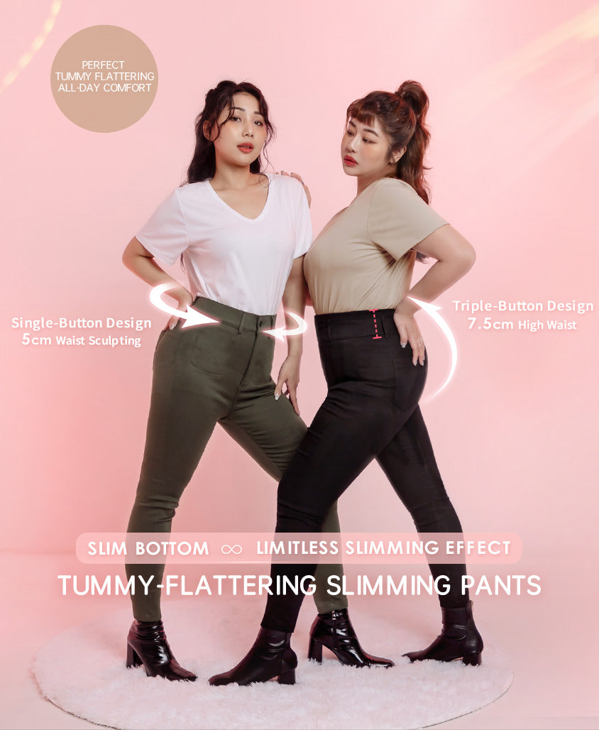 High Waist Tummy-Flattering Plus Size Slimming Pants (Three Buttons)