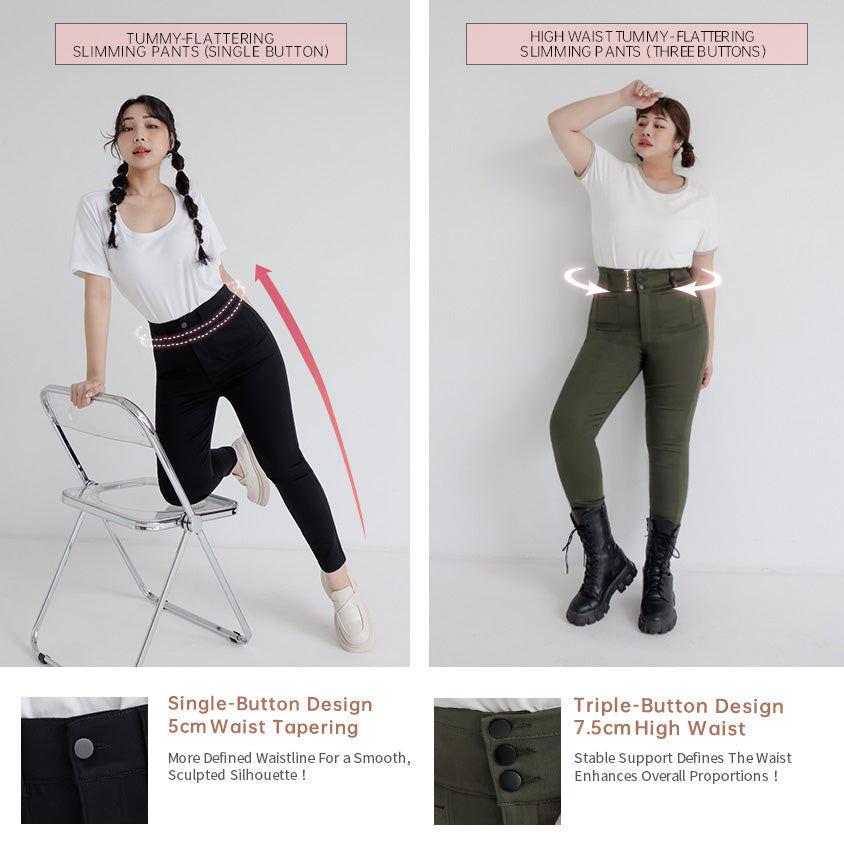 High Waist Tummy-Flattering Plus Size Slimming Pants (Three Buttons)