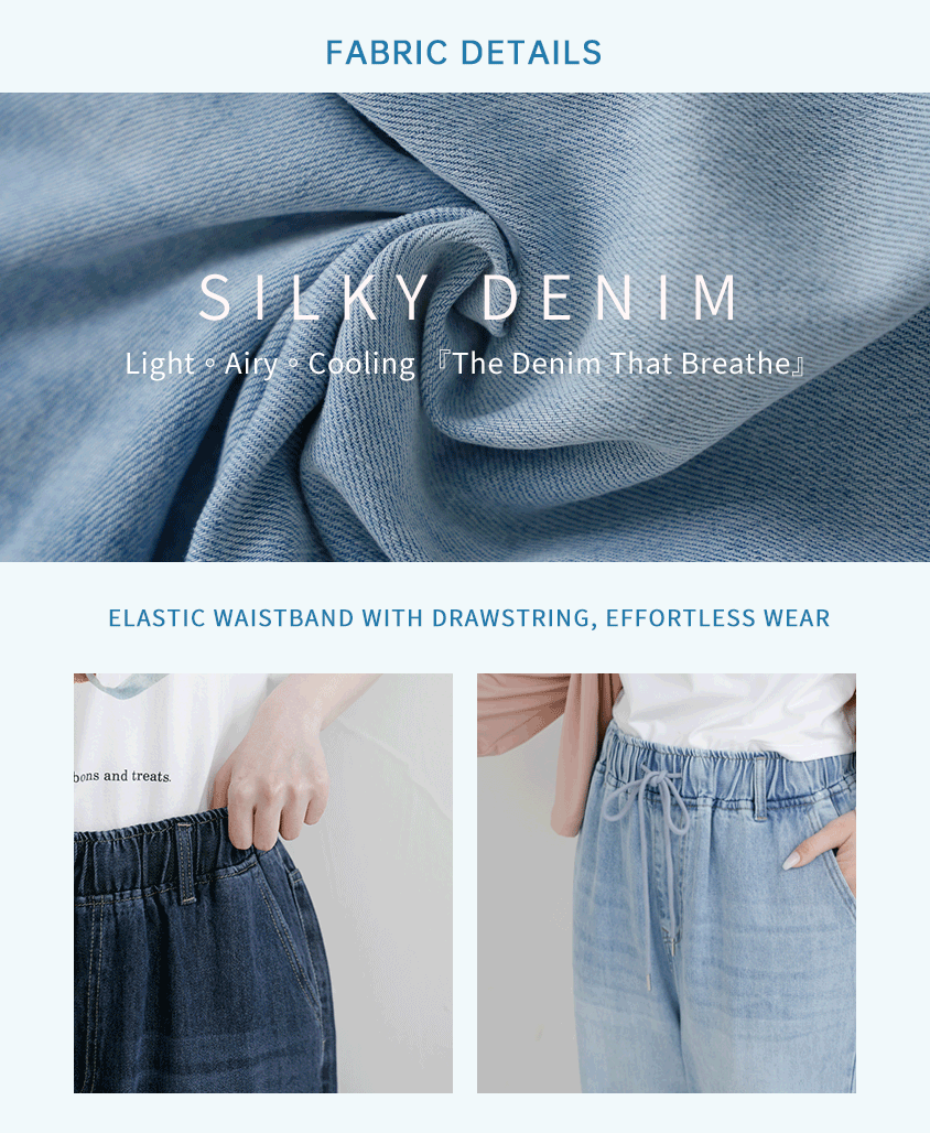 Lyocell Silky Denim Elastic Waist-Tie Plus Size Harem Jeans
