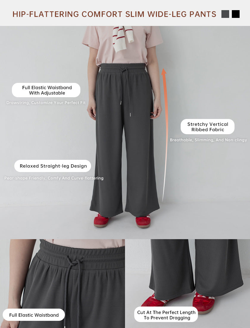 Hip-Contouring Slim Plus Size Wide Leg Pants (Long)