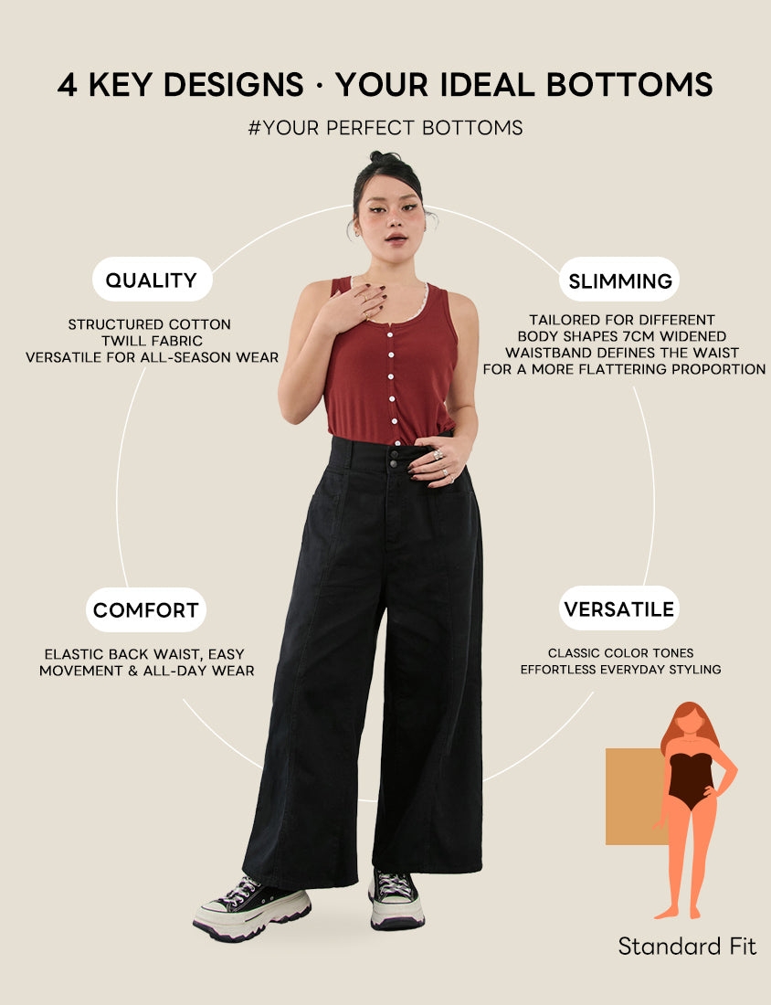 Standard Perfect Fit Twill Cotton Plus Size Wide Pants