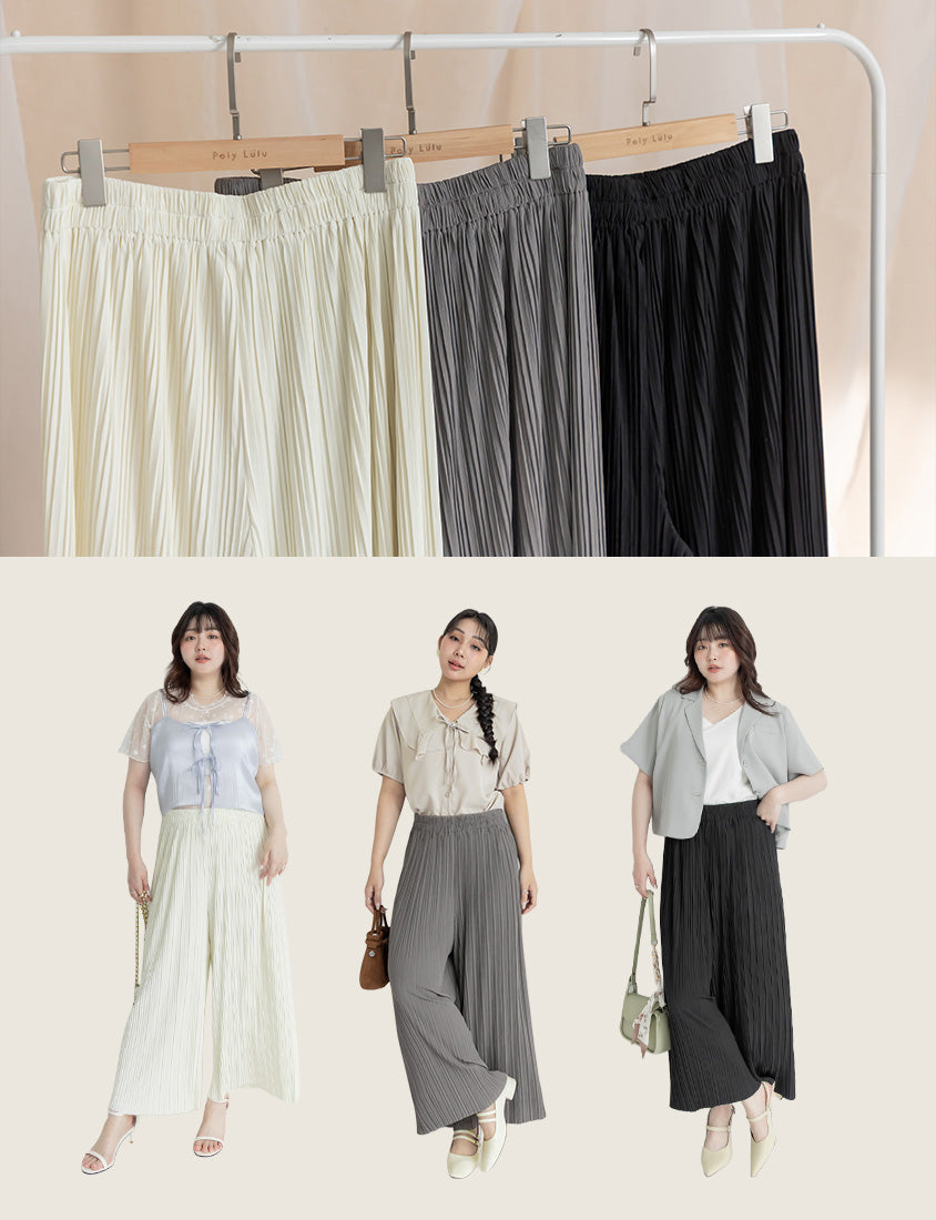 Silky Cool Fine Pleated  Plus Size Wide-Leg Pants
