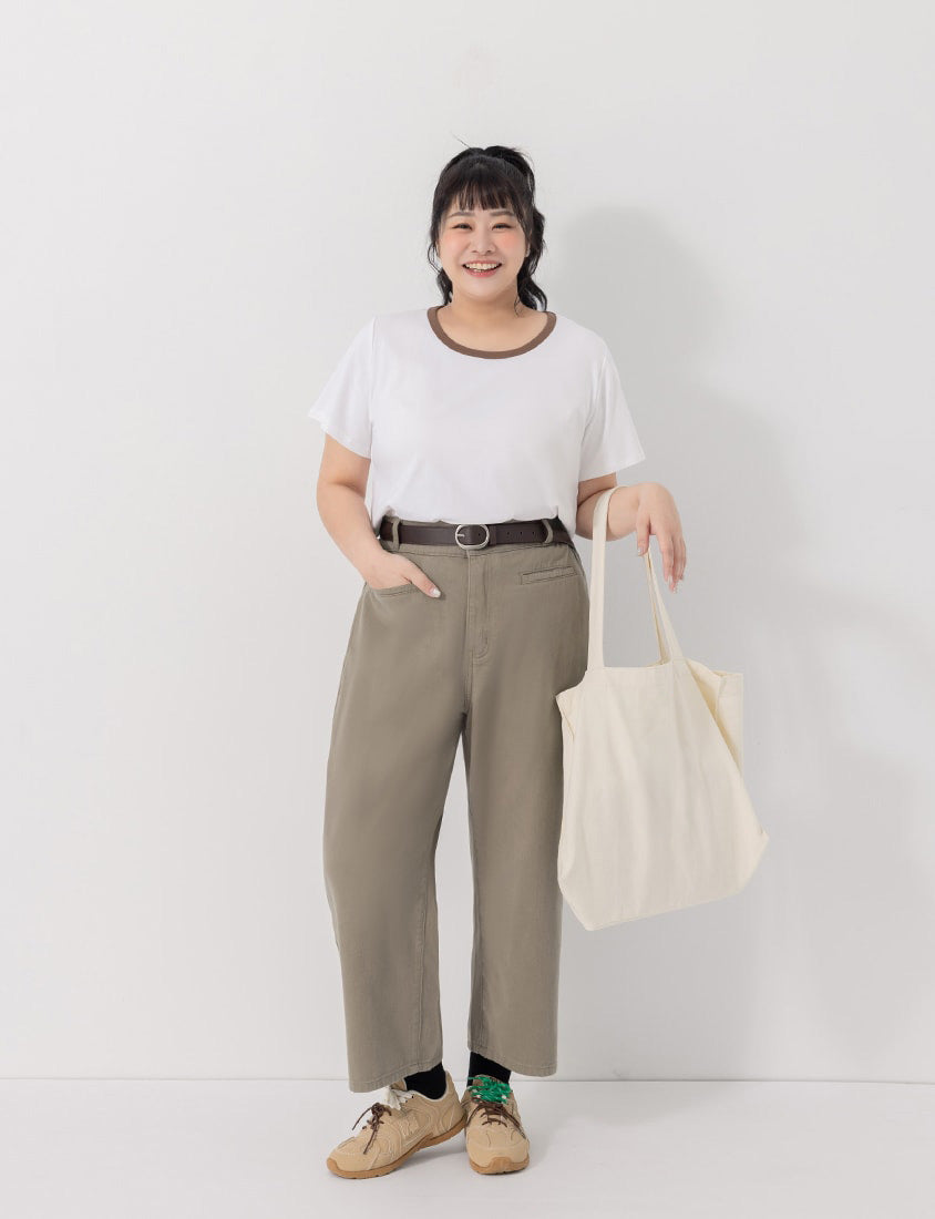 Slim Fit Wide Waistband Twill Plus Size Boyfriend Pants