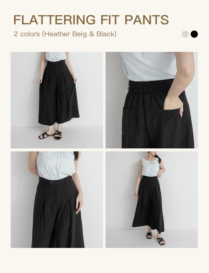 High Waist Slim Fit Lyocell Linen Cropped Plus Size Wide Leg Pants