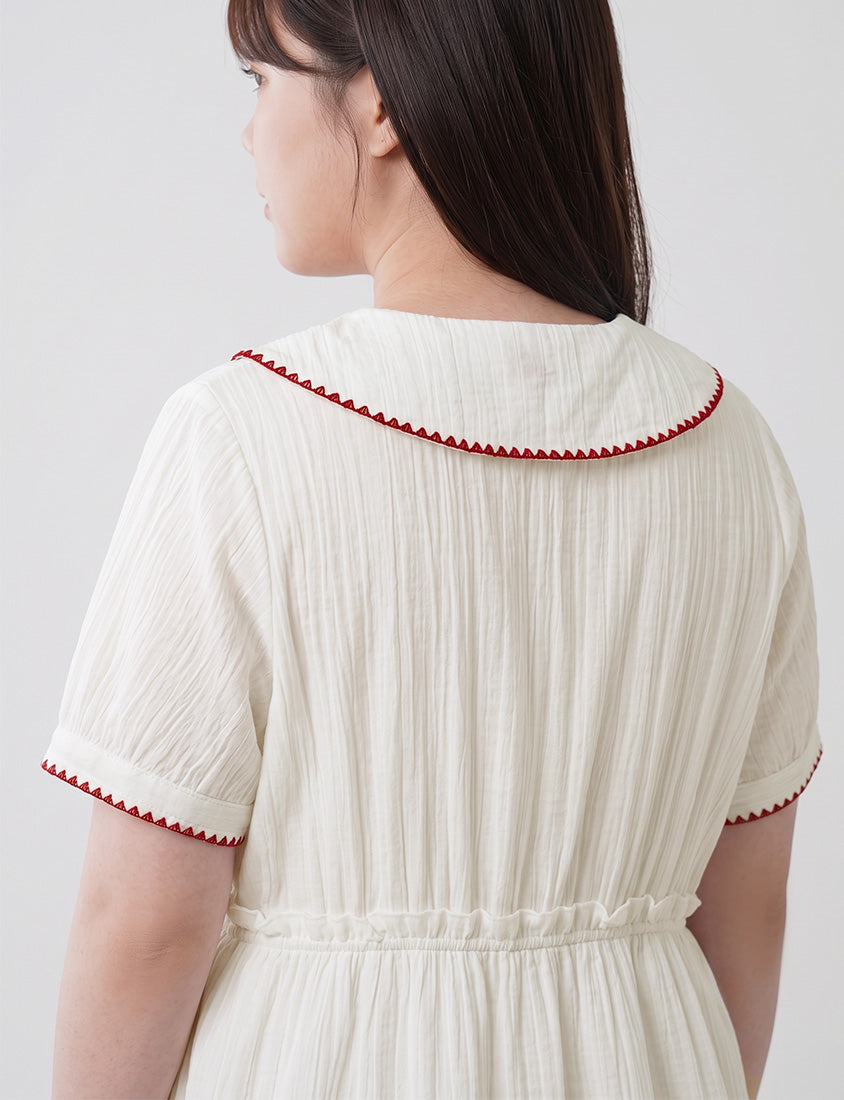 Crinkle Contrast Button-Up Plus Size Mini Dress