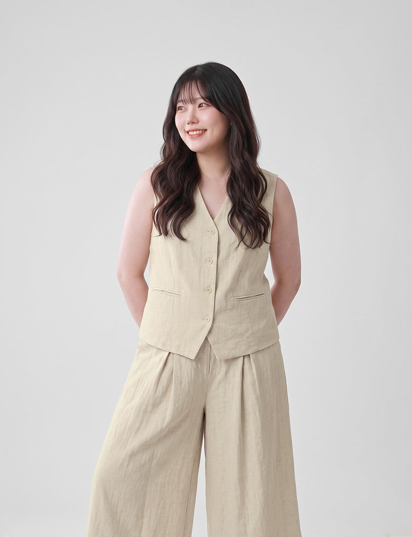 MISS. Tencel Linen Tailored Plus Size Vest