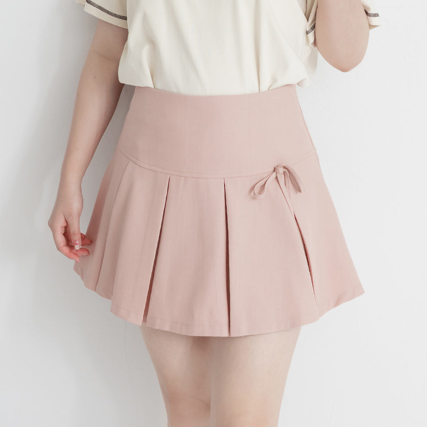 Sweet Bow Lace Pleated Plus Size Mini Skirt