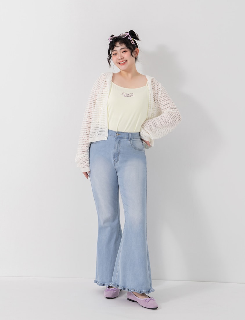 Stretch Ruffle Hem Plus Size Flared Jeans