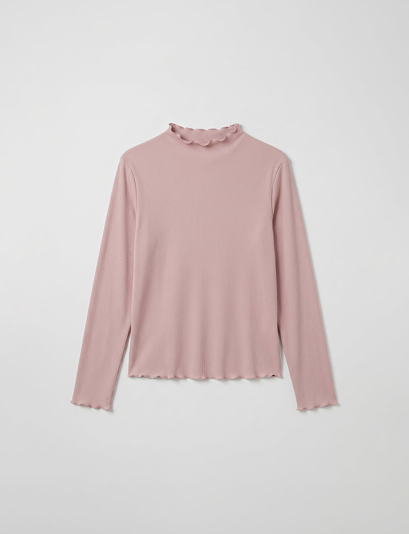 Ribbed Lettuce Trim Mock Neck Plus Size Top