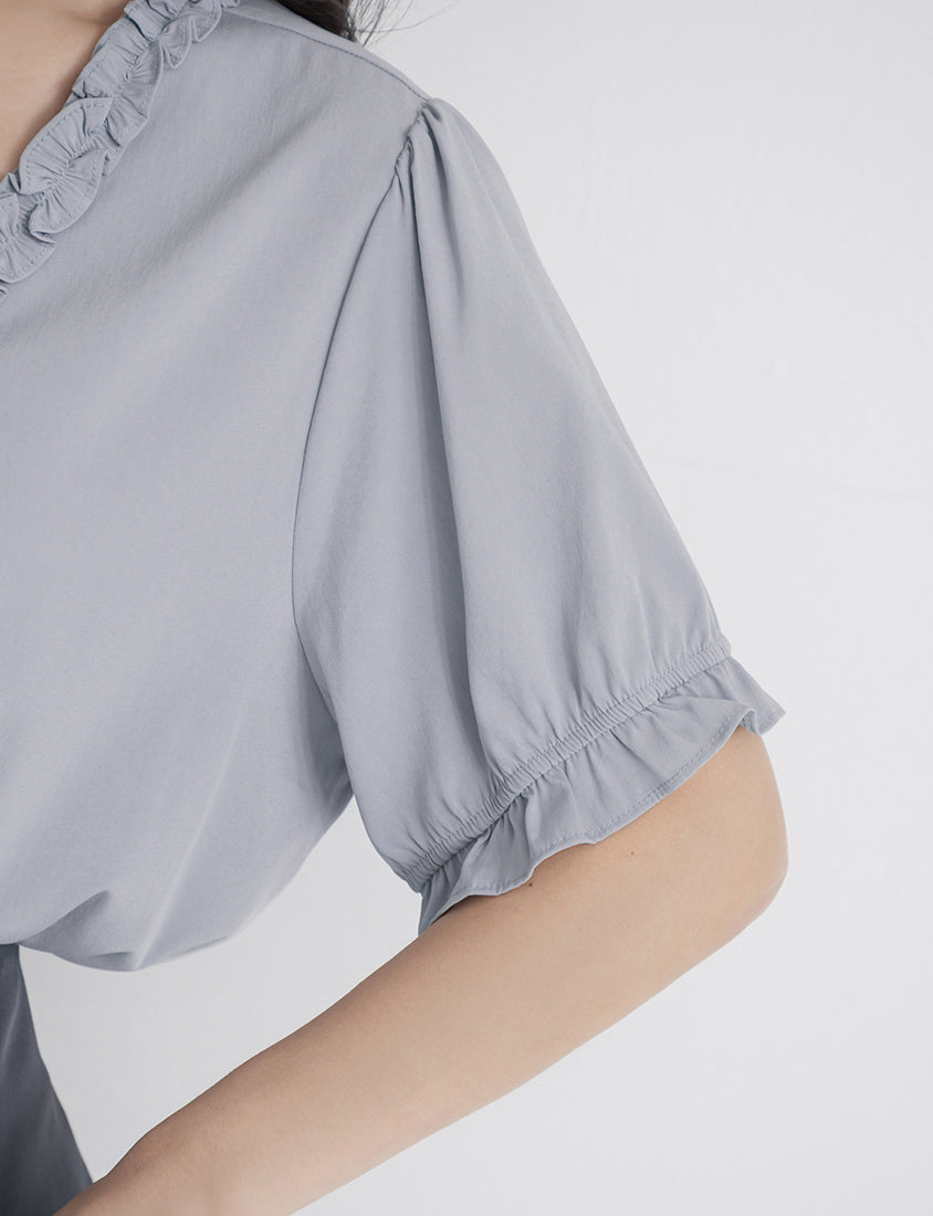 Romantic Ruffle V-Neck Short Sleeve Plus Size Blouse