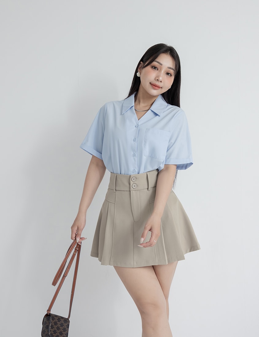 MISS. High Waist Tummy Flattering Pleated Tailored Plus Size Mini Skirt