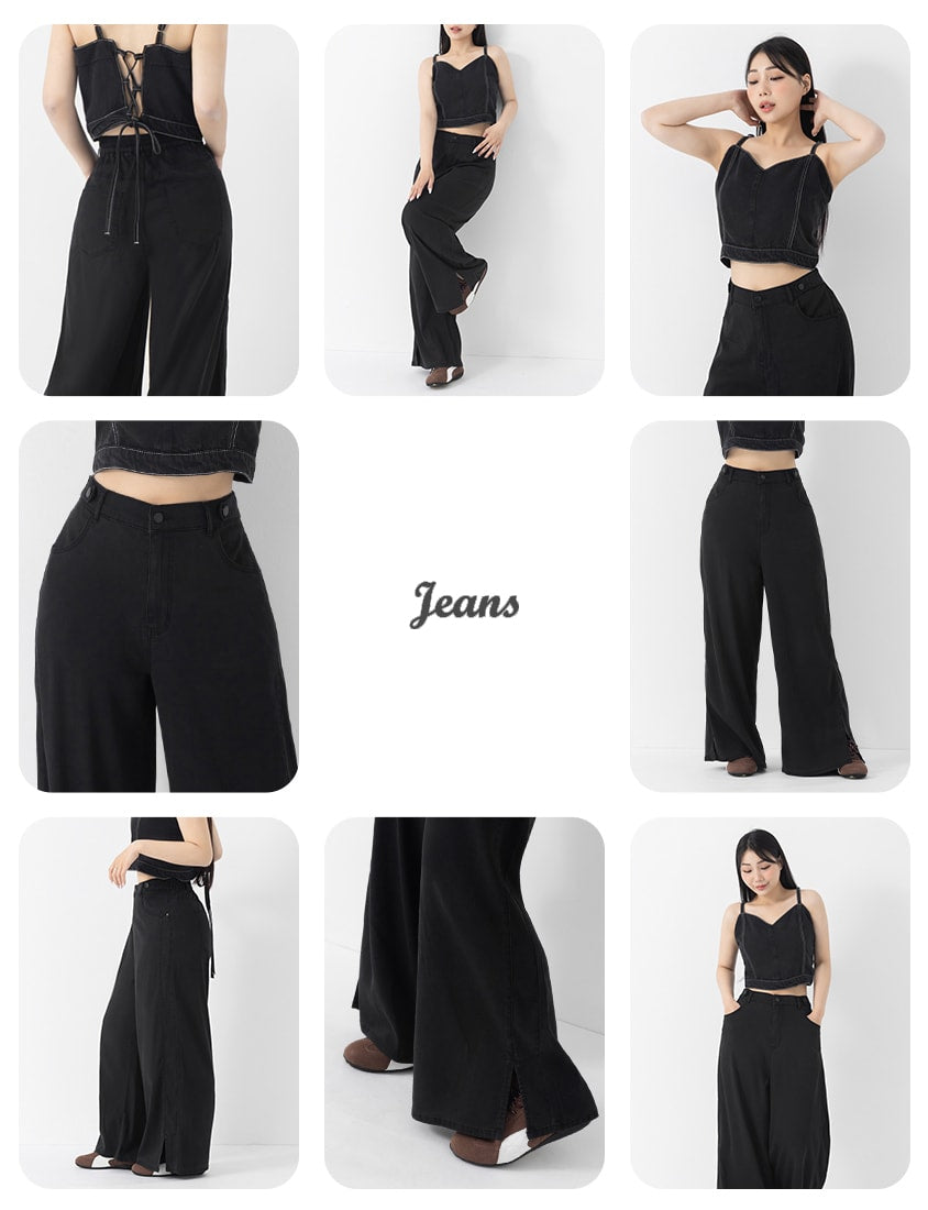 Lightweight Tencel Silky Denim Slit Plus Size Pants