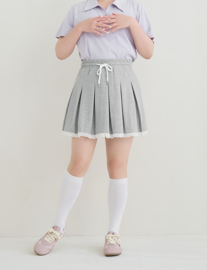 Sweet Lace Sporty Pleated Plus Size Mini Skirt