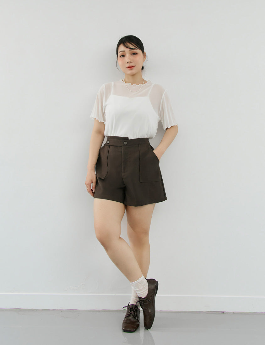 MISS. Ruffle Trim Sheer Plus Size Short Sleeve Top