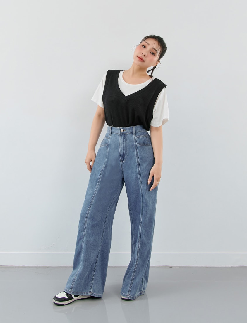 Contrast Waffle Faux Two Piece Plus Size Tee