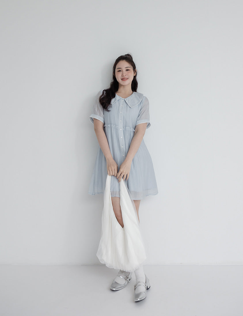 Crinkle Contrast Button-Up Plus Size Mini Dress
