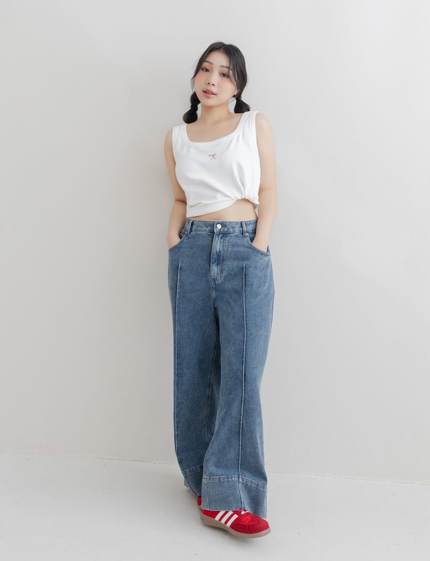 3D Seamed Plus Size Wide Straight Leg Jeans