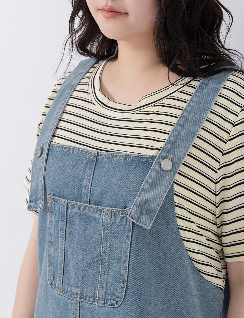 Stripe Faux Two Piece Denim Cami Plus Size Dress
