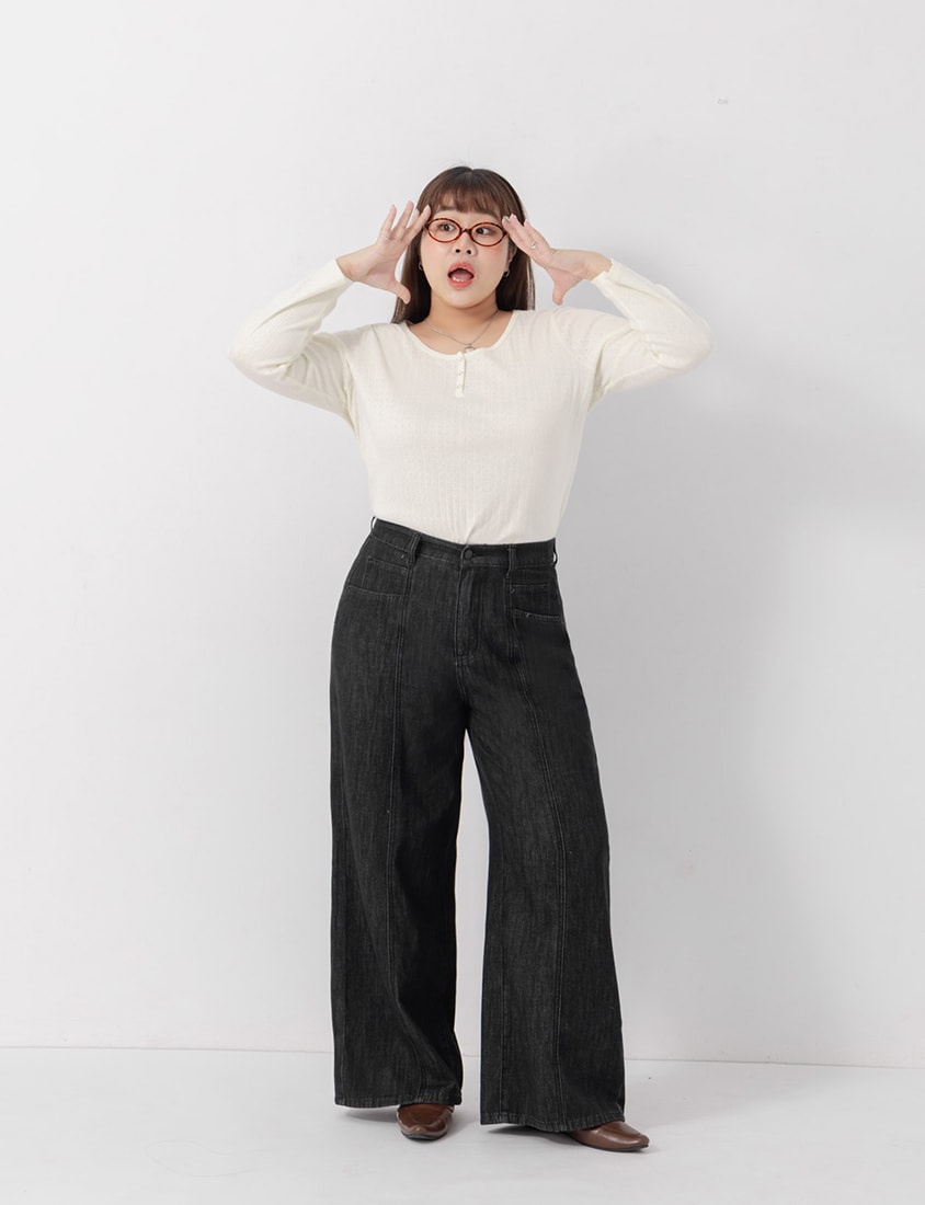 Apple-Shaped Friendly! Seamed Plus Size Wide Leg Jeans