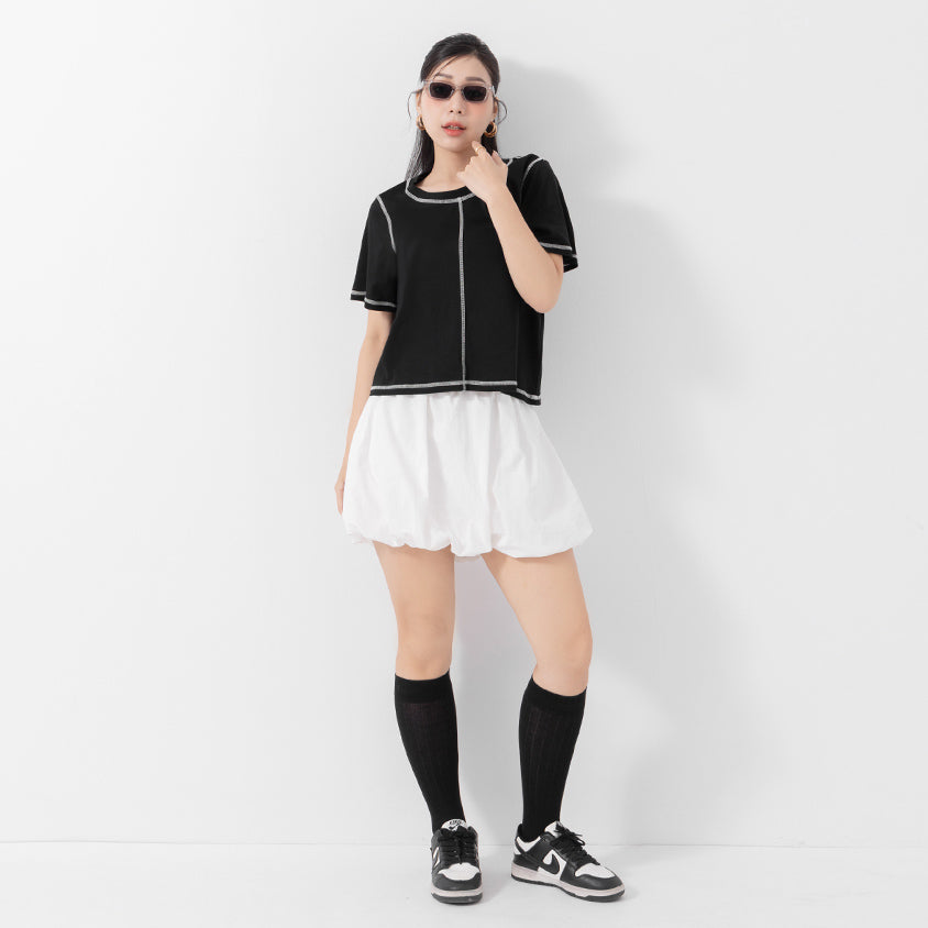 MUA! Cropped Contrast Stitch Short Sleeve Plus Size Tee
