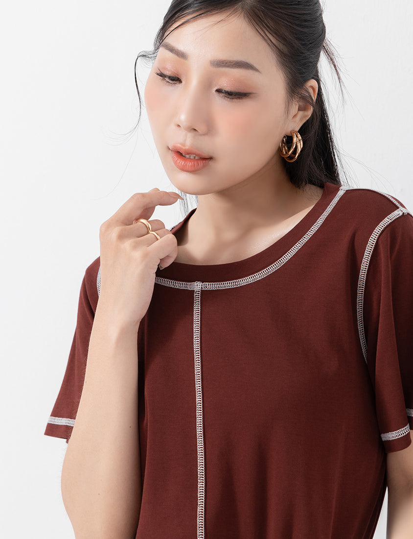 MUA! Cropped Contrast Stitch Short Sleeve Plus Size Tee