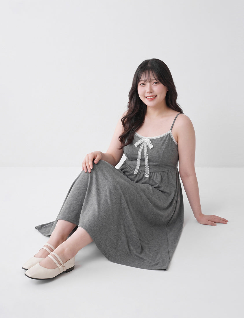 French Style Minimalist Adjustable Plus Size Cami Maxi Dress