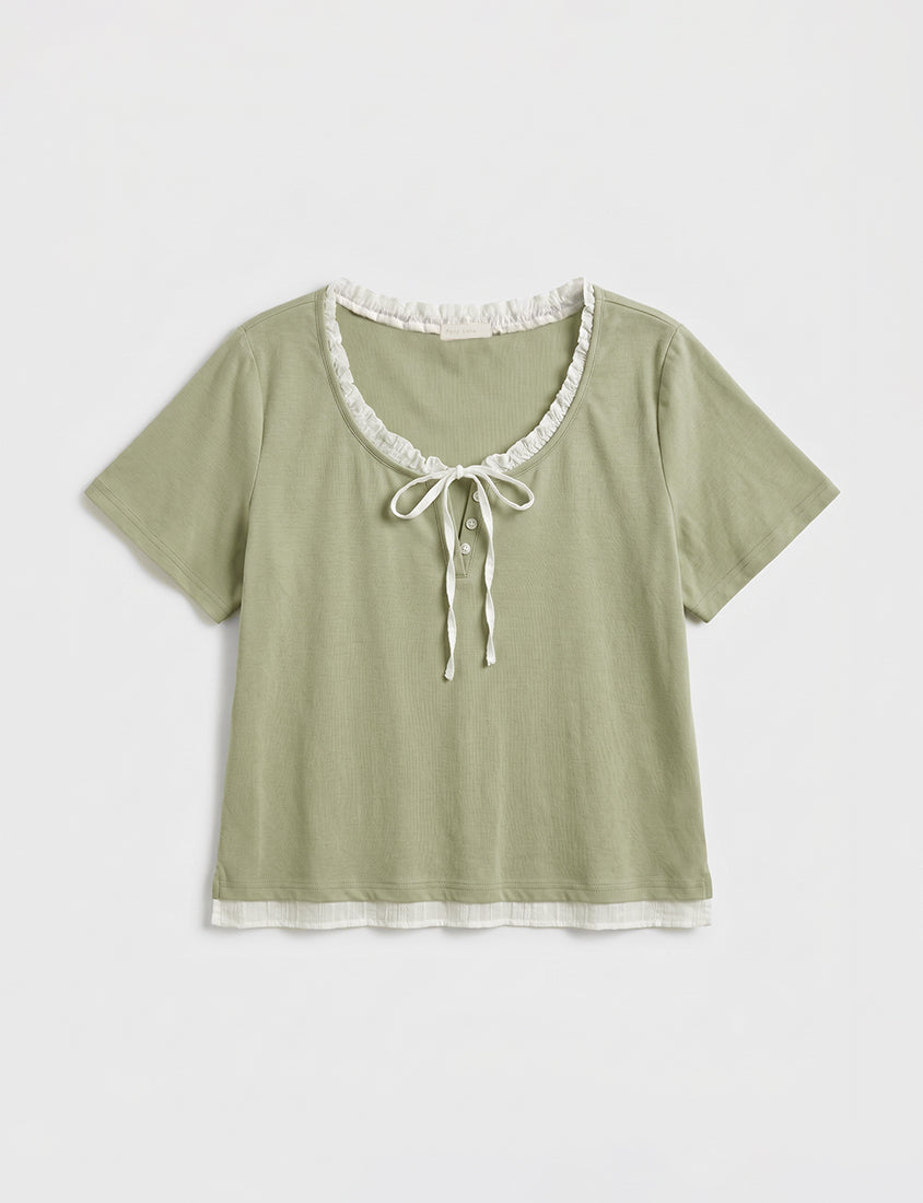Korean Style Layered Faux Two-Piece Plus Size Top