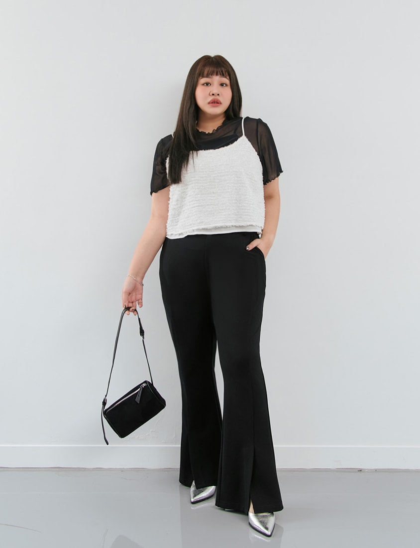 MISS. Ruffle Trim Sheer Plus Size Short Sleeve Top