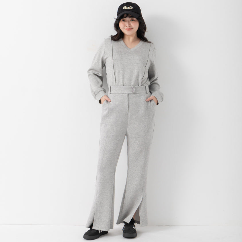 QQ Yogurt Touch Cotton Asymmetric Double-Button Plus Size Flare Pants