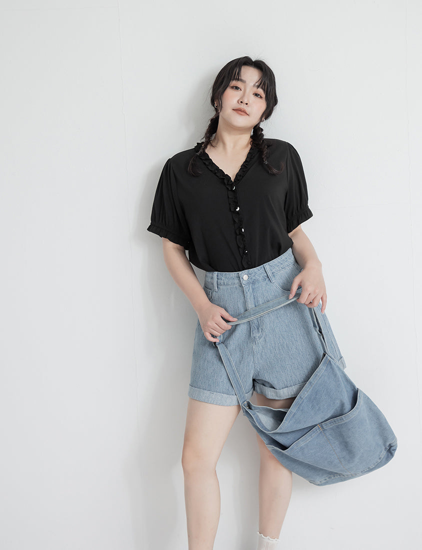 Textured Two-Tone Denim Cuffed Plus Size Shorts